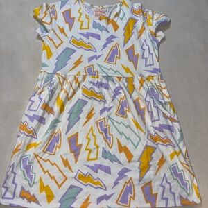 Cat & Jack White Dress with Yellow, Lavender and Mint Lightning Bolt Print